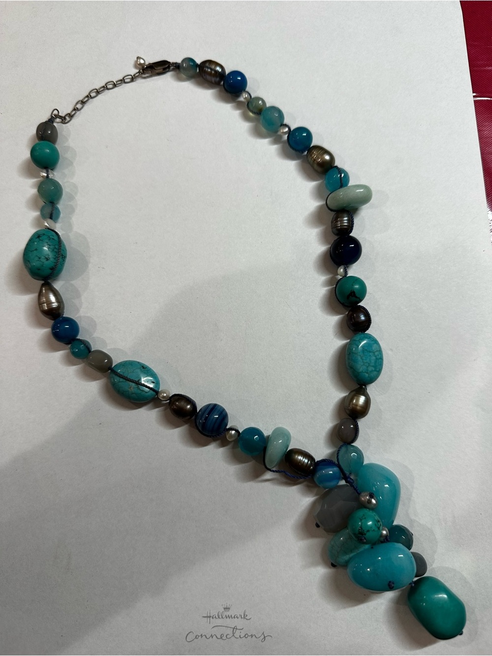 Sterling Silver Turquoise & Cultured Pearl Statement Cluster Necklace
